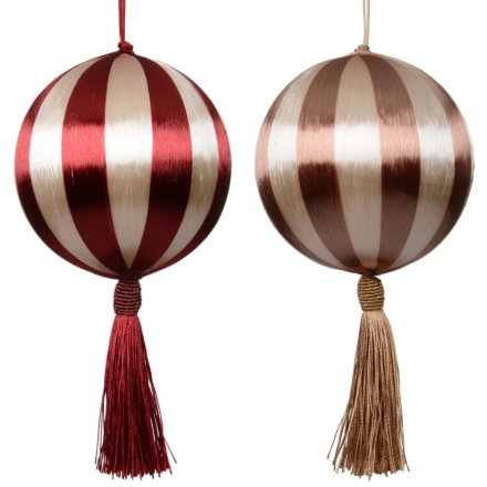 Enhance festive décor with this chic collection of striped hanging baubles for a modern, elegant look.
