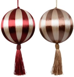 Enhance festive décor with this chic collection of striped hanging baubles for a modern, elegant look.
