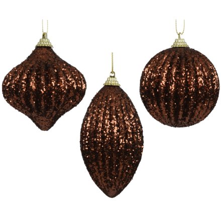 Enhance your holiday décor with this brown foam glitter hanging bauble for a sparkling finish.