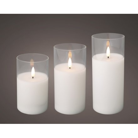 Set a warm, stylish mood with the LED Wick Candle in a glass cylinder.