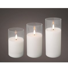 Set a warm, stylish mood with the LED Wick Candle in a glass cylinder.