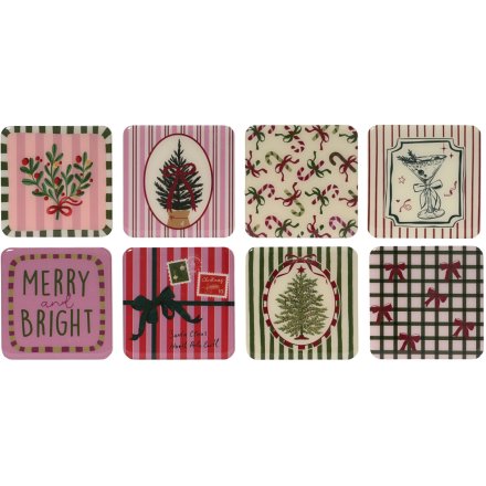 Bring holiday cheer with our set of 8 festive coasters, perfect for your seasonal celebrations!
