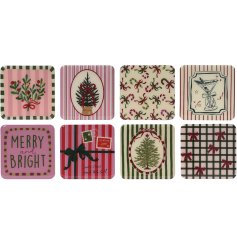 Bring holiday cheer with our set of 8 festive coasters, perfect for your seasonal celebrations!