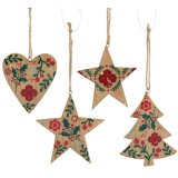 Introduce a fresh, natural look to festive ranges with this charming assortment of printed MDF hanging decorations.