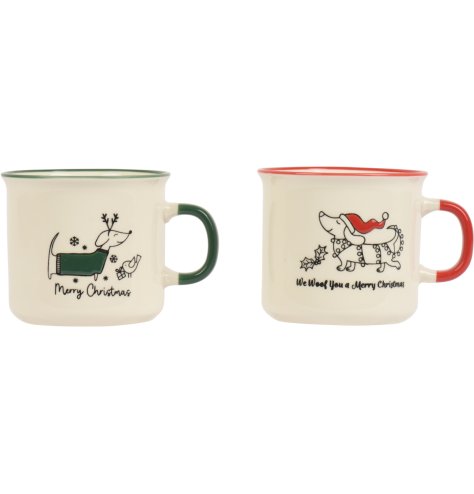 Bring a cosy and joyful vibe to your seasonal drinkware range with this delightful set of porcelain mugs