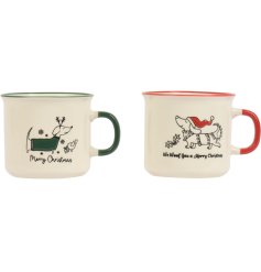 Bring a cosy and cheerful vibe to your seasonal drinkware collection with this delightful set of porcelain mugs