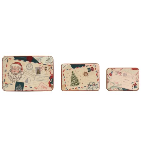 Add vintage charm to your decor with this coordinated set of three nostalgic storage tins.
