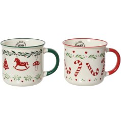 Enjoy every sip with this vibrant set of two stylish porcelain mugs.