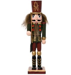 Add classic charm to your decor with this traditional wooden nutcracker soldier ornament.