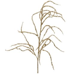 Decorative plastic spray stem finished in gold with delicate glitter detailing.