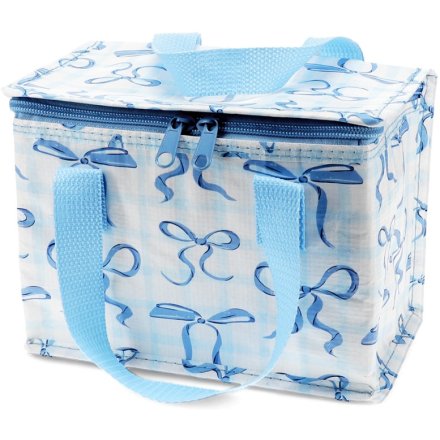 Stay stylish and fresh on the go with our Blue Bows insulated lunch bag.