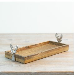 a stylish wooden serving tray with handles 