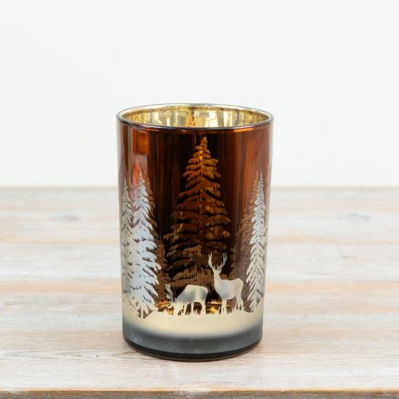 Gold Deer Snowy Candle Holder, 18cm 