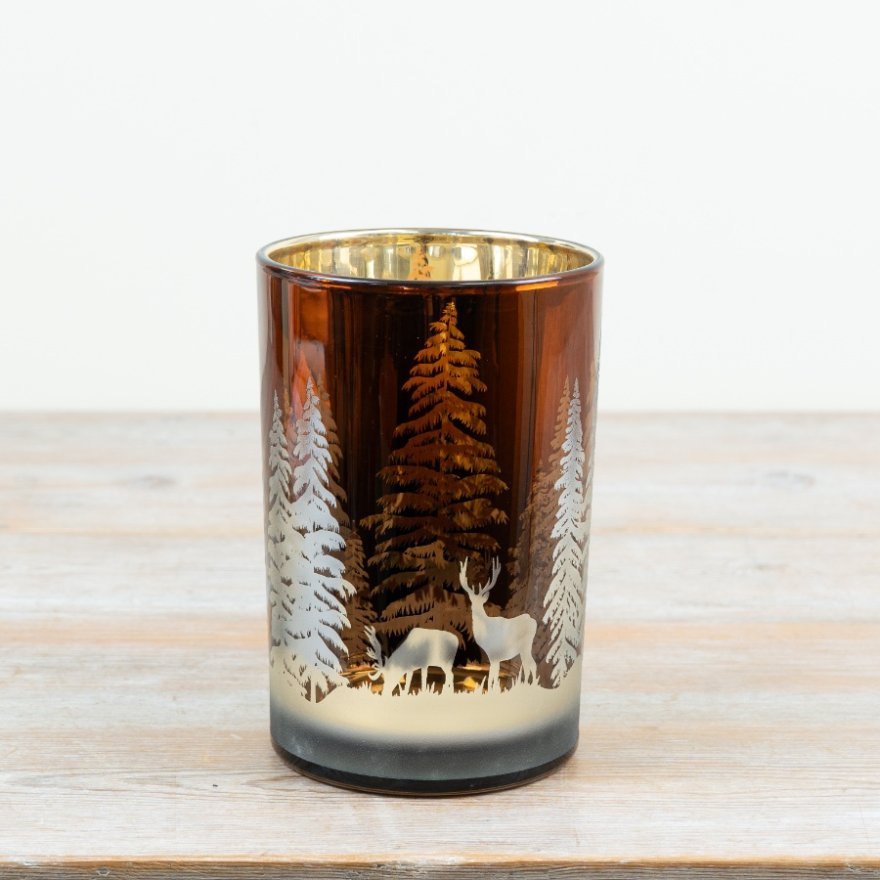 18cm Snowy Deer Glass Candle Holder