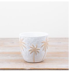 Chic planter featuring a sleek palm tree design.