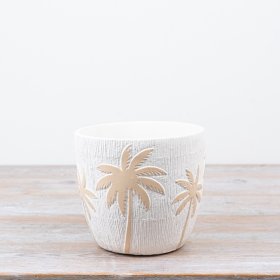 Bring tropical vibes to your space with this sturdy cement Palm Tree Planter.