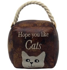 Keep your doors ajar in style with the Square Hope You Like Cats Cat Doorstop