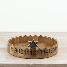 A decorative wooden advent countdown tray designed to add a rustic seasonal touch to festive displays.