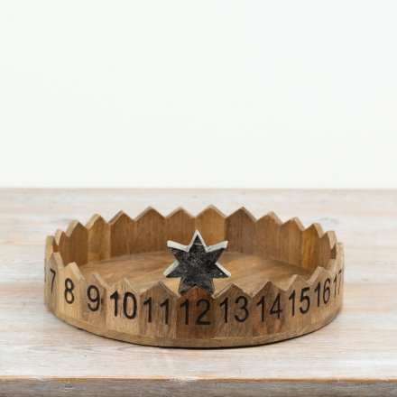 Rustic Wooden Advent Countdown Tray with Star Marker