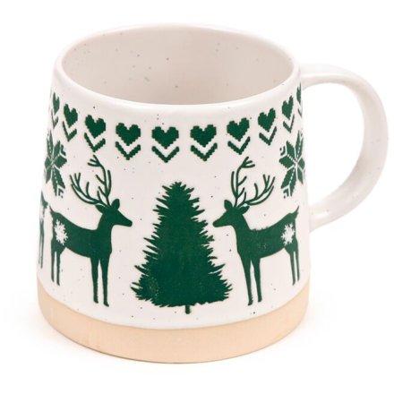 Enjoy your hot beverage in style with the Green Reindeer Tapered Stoneware Mug.