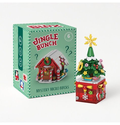 Discover holiday joy with the Mystery Jingle Bunch Christmas Micro Blocks Blind Box!