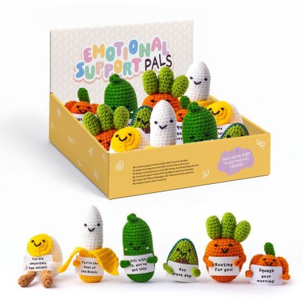 Crochet-style plush characters supplied in assorted fruit and vegetable designs