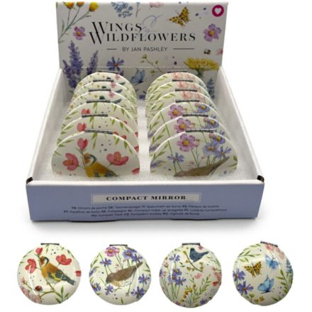 Jan Pashley Compact Mirror - Wings & Wildflowers Design, 7cm