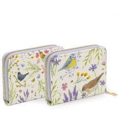A compact zip-around wallet featuring the Wings & Wildflowers artwork by Jan Pashley,