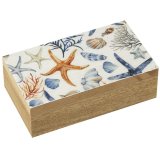 Add a touch of coastal charm with the Starfish Print Wooden Trinket Box Large