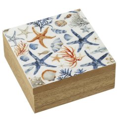 Add a touch of seaside charm with this Starfish Print Wooden Trinket Box