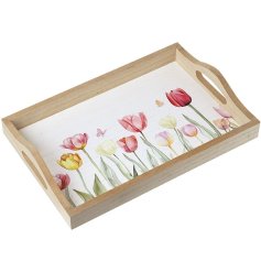 Enhance your home’s style with the Tulip Print Tray showcasing intricate floral artwork.