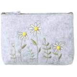Stay stylishly organized with this Floral Embroidery Grey Felt Pouch
