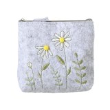 Keep your essentials stylishly organised with this charming Floral Embroidery Grey Felt Pouch