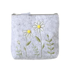 Keep your essentials stylishly organised with this charming Floral Embroidery Grey Felt Pouch