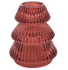 Add a touch of elegance with this vibrant red glass taper candle holder