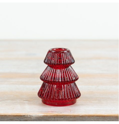 Enhance your décor with this striking red glass taper candle holder.