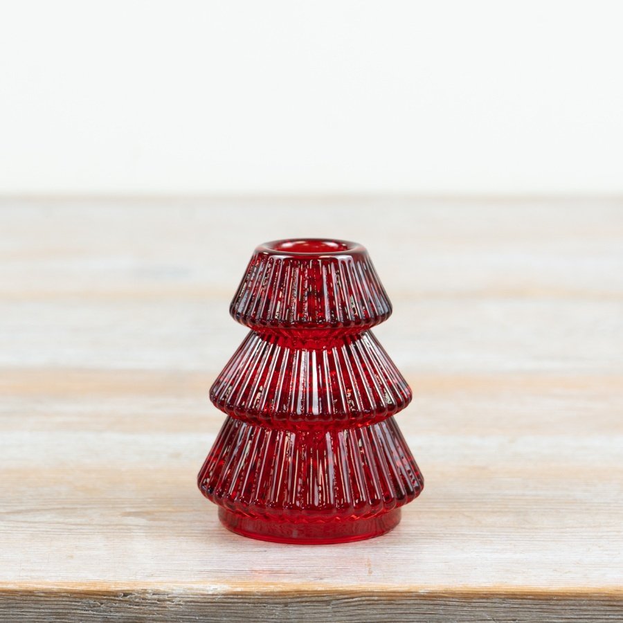 Enhance your space with this sleek red glass taper candle holder for a bold, elegant look.