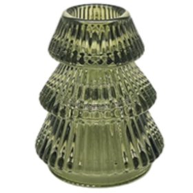 Elegant dark green glass taper candle holder to create a cosy, traditional ambience