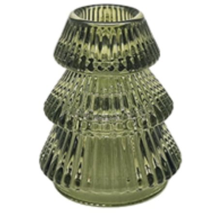 Glass Green Candle Holder, 8cm 