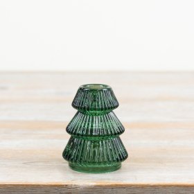 Elegant dark green glass taper candle holder to create a cosy, traditional ambience