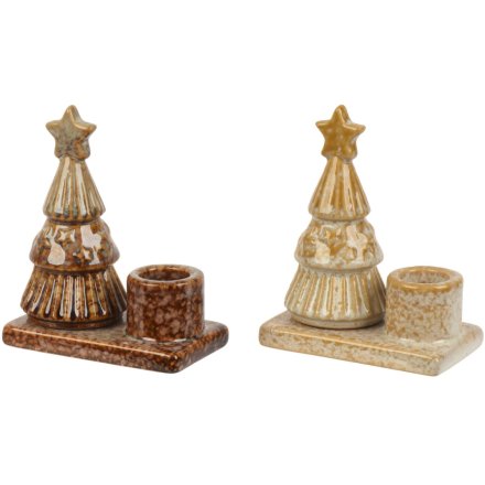 2/a Brown Glazed Tree Candle Holder, 12cm 