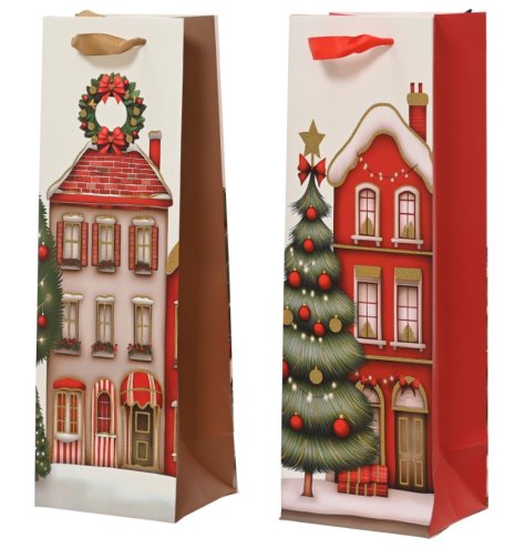 Bring sparkle to your gift with these glittery wine bags featuring a stylish house design.