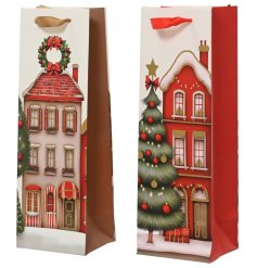 Give your wine gifts a sparkling touch with these glittery house-themed design bags.