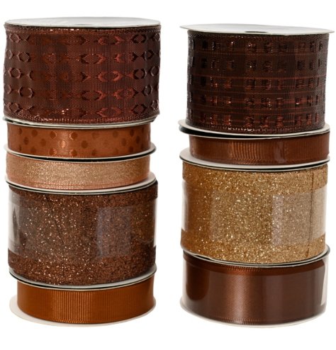 Elevate your decor with our shimmering Gold and Brown Glitter Ribbon.