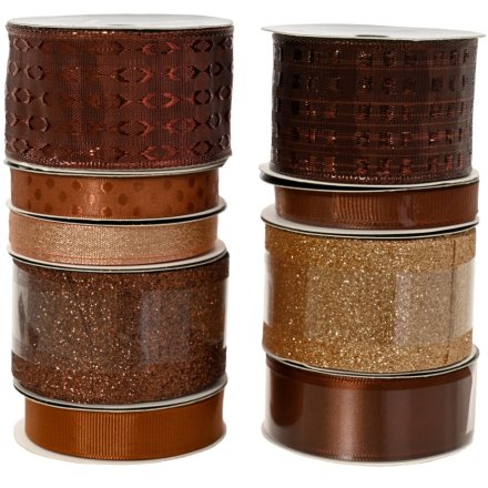 Elevate your decor with our shimmering Gold and Brown Glitter Ribbon.