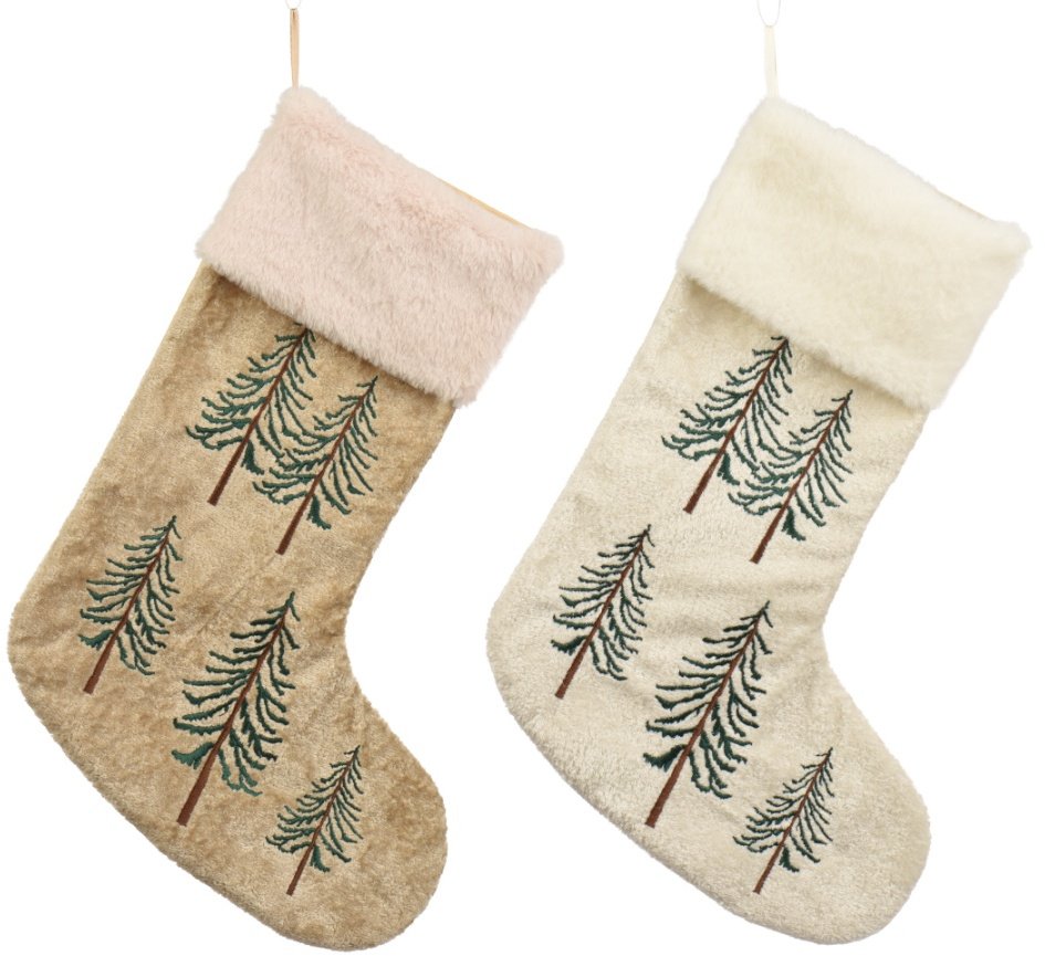 Embroidered Christmas Stocking with Rabbit Fur Trim, 43cm