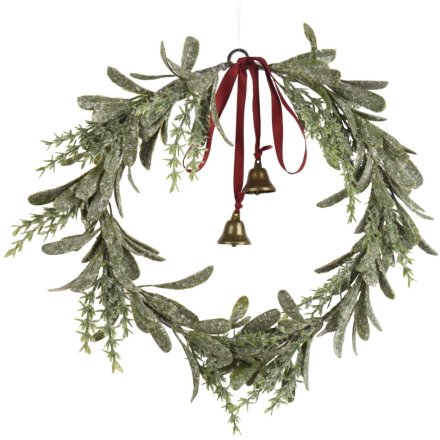 Round 40cm Holly Wreath with Bells
