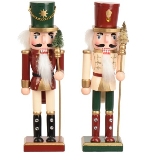 Wooden nutcracker figurine featuring a tree-themed design for festive decor.