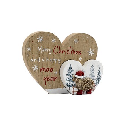 Double Heart Highland Cow Ornament, 22cm