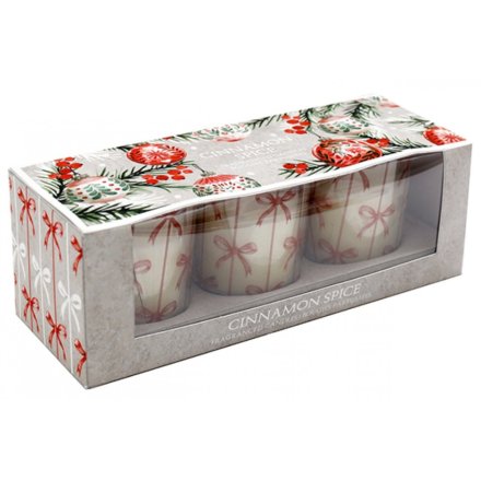 Set of 3 Baubles & Bows Votive, 16.8cm 